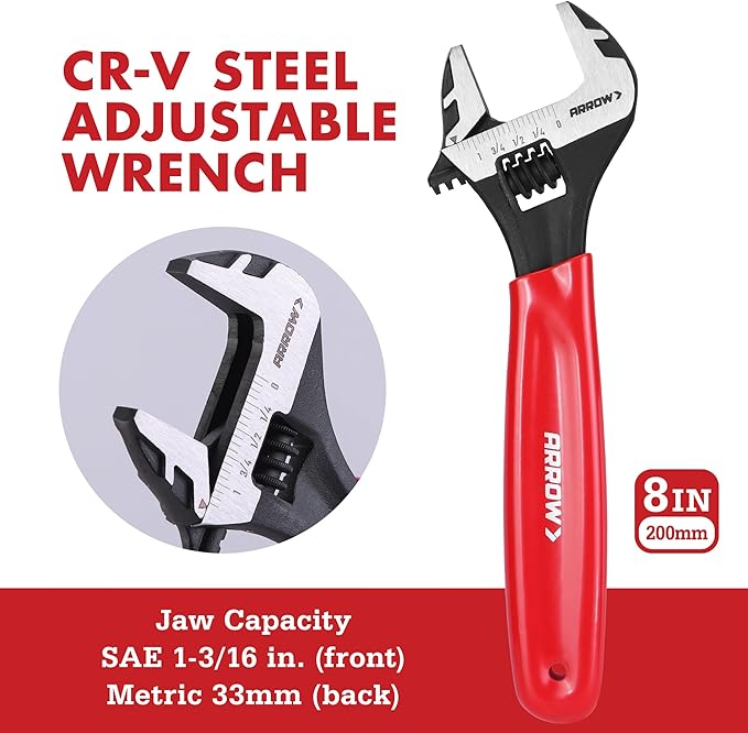 ARROW 8PCS Pliers & Wrench Set, 6" Needle Nose Pliers, 6" Diagonal, 7" Linesman, 8" Slip Joint, 8" & 10" & 12" Groove Joint and CRV 8" Adjustable Wrench, Portable Rolling Bag With Handle