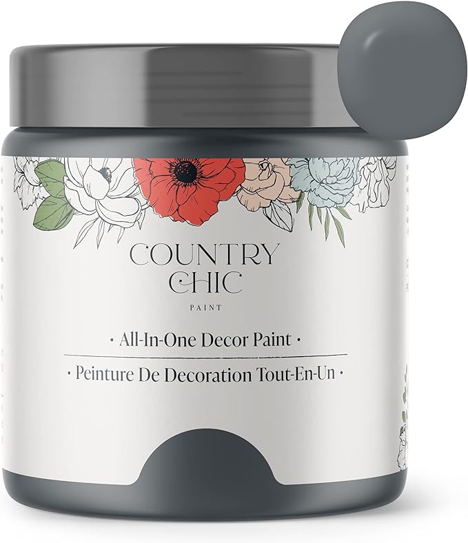 Country Chic All-in-One Chalk Paint for Furniture, Cabinets, Home Decor, Eco-Friendly, Matte Finish, Built-In Primer & Top Coat for Wood, Metal - Hurricane (Cool Grey) - 4 oz (118 ml)