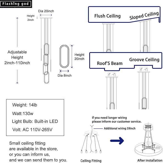 Flashing God Modern Chandelier,Chrome Chandeliers 6 Ring Led Foyer Chandeliers,Larger High Ceiling Chandelier for Living Room,Rectangle Chandelier for Entryway Staircase LED Dimming