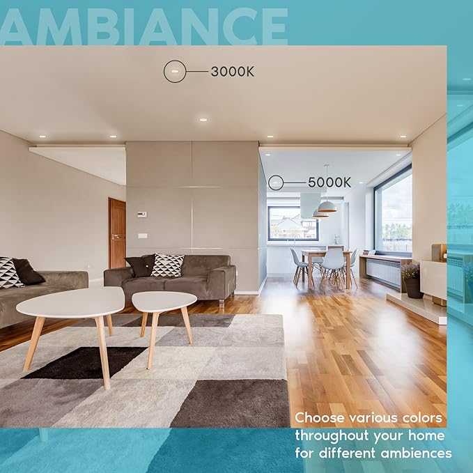 LUXRITE 6 Inch Ultra Thin LED Recessed Lighting, 14W, 5 Color Selectable 2700K | 3000K | 3500K | 4000K | 5000K, CRI 90, 1150 Lumens, Dimmable LED Wafer Lights, Wet Rated, UL Listed, Baffle Trim