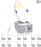 Ensenior 12 Pack 4 Inch LED Recessed Light, Dimmable, 2700K-5000K 5CCT, 750LM High Brightness, 9W 120V, 3 Pin, ERL-9X-ETL, Damp Rated, Ultra-Thin Canless Wafer Ceiling Light - ETL & FCC & IC