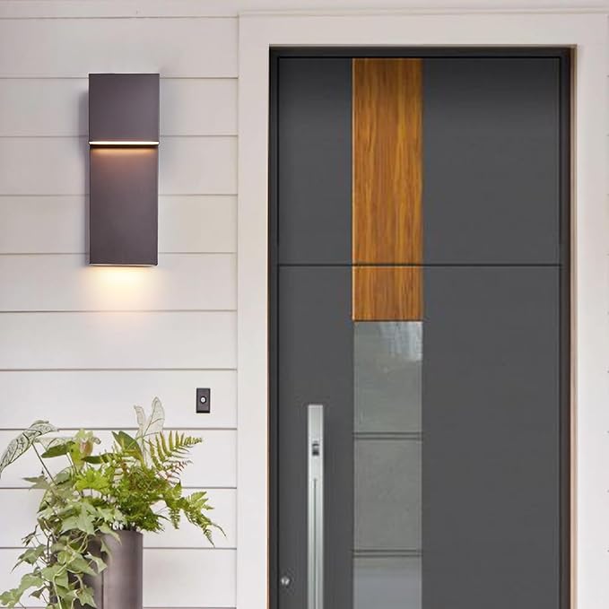 Modern Outdoor Indoor Integrated LED Wall Sconce, 2-Light Total 17W,Bronze Finish,1600 Lumens,3000 Kelvin,90 CRI, Dimmable,Input 120-277V,Weatherproof for Global Front Porch Decor Use.