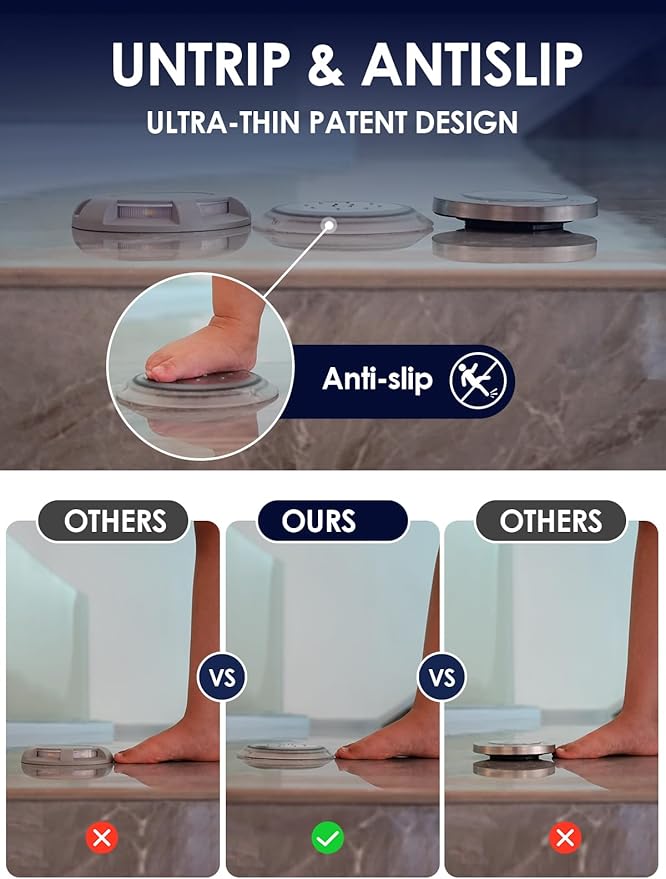 Solar Dock Lights, Super Bright Disc LED Outdoor Waterproof, Anti-Slip & Anti-Trip Flat Low Profile for Marine, Deck, Ground, Pool, Pier, Pathway, Step (Warm White, 6Pack)