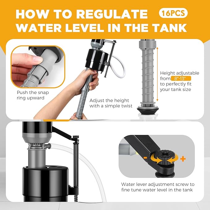 Lasnten 16 Pieces Toilet Fill Valve Toilet Tank Replacement Kit Valve Replacement Kit for Tank and Bowl Water Control