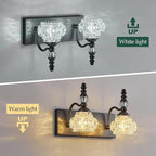 Modern Glass Crystal Bathroom Vanity Light Indoor Wall Lamp Black Vintage Wall Sconces 2-Lights Vanity Lighting Wall Mounted Sconce Wall Lighting