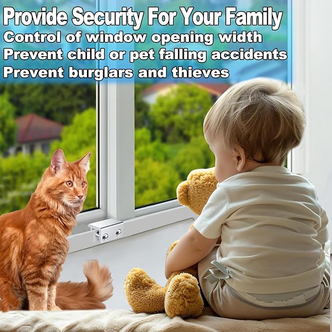 Window Locks,12 Sets Sliding Window Locks with Key, Window Locks for Up and Down Windows,Easy to Install Vertical & Horizontal Window Security Locks,Adjustable Aluminum Window Stopper Lock(Silver)