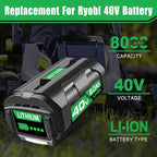 8000mAh Replacement Battery for Ryobi 40V Battery OP4015 OP4050A OP4040 OP4050 OP40201 Compatible with Ryobi 40V Cordless Power Tools (1pack)