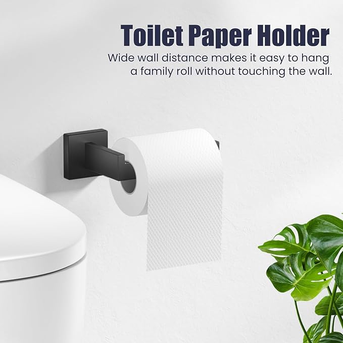 Bathroom Hardware Accessories Set: 7-Pieces Bath Towel Bar Set, Towel Racks for Bathroom Wall Mounted, SUS304 Stainless Steel, Matte Black