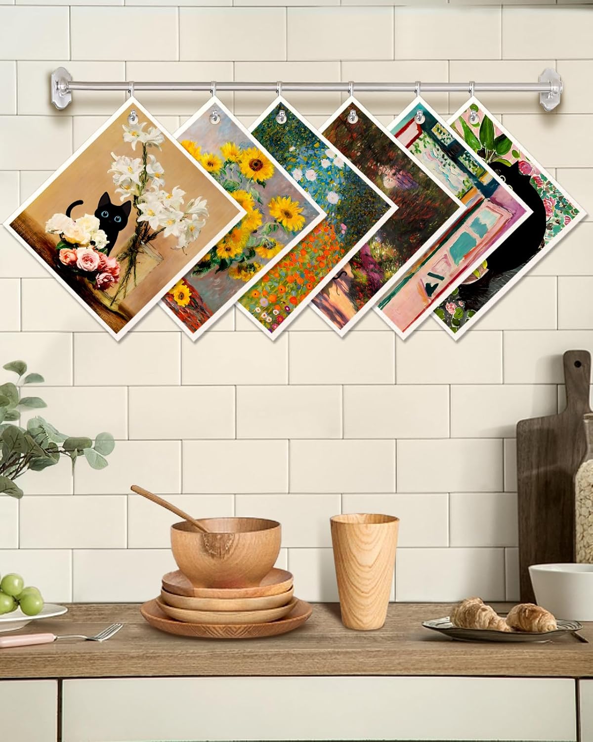 6 Pack Swedish Dishcloths for Kitchen - Reusable Dish Cloths for Washing Dishes Absorbent Cute Funny Kitchen Towels Cleaning Sponge, Floral Cat