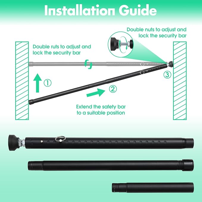 2pcs Sliding Door Security Bar, Adjustable Window Security Locks with Rubber Tips 17-50inch, Patio Door Security Lock Black for Home Apartment, Black