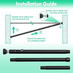 Sliding Door Security Bar, Adjustable Window Security Locks with Rubber Tips 17-50inch, Patio Door Security Lock Black for Home Apartment, Black