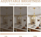 Industrial Round Chandelier Rustic Ceiling Light Fixture Farmhouse Pendant Light with Clear Glass Shade for Dining Room Hallway Entryway Kitchen Bedroom, Gold