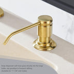 Gagal Kitchen Sink Soap Dispenser (Brushed Gold) and Extension Tube Kit for Kitchen Sink, Complete Brass Head with 40" Silicone Tube Connect to The Bottle Directly, Say Goodbye to Frequent Refills