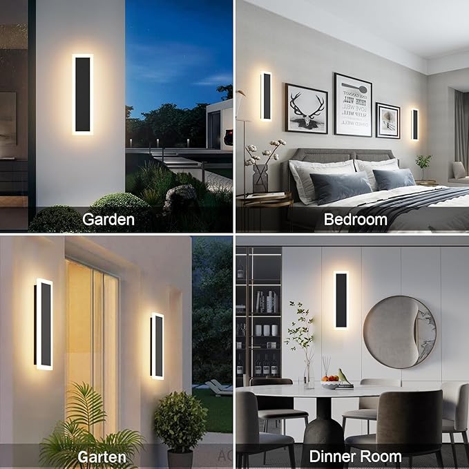 Aipsun 2 Pack Modern Black LED Outdoor Wall Light, 11.8x3.54x1.73 inches, 10W, 1000 Lumen, Warm Light, Waterproof IC Driver, Hardwired, for Porch, Balcony, Yard, Home