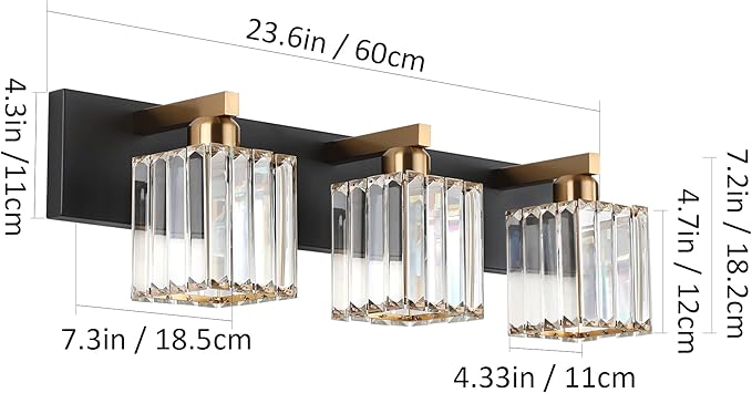 Aipsun Crystal Vanity Light Bathroom Lighting Fixtures 3 Light Modern Vanity Lighting Fixtures (Exclude Bulb)