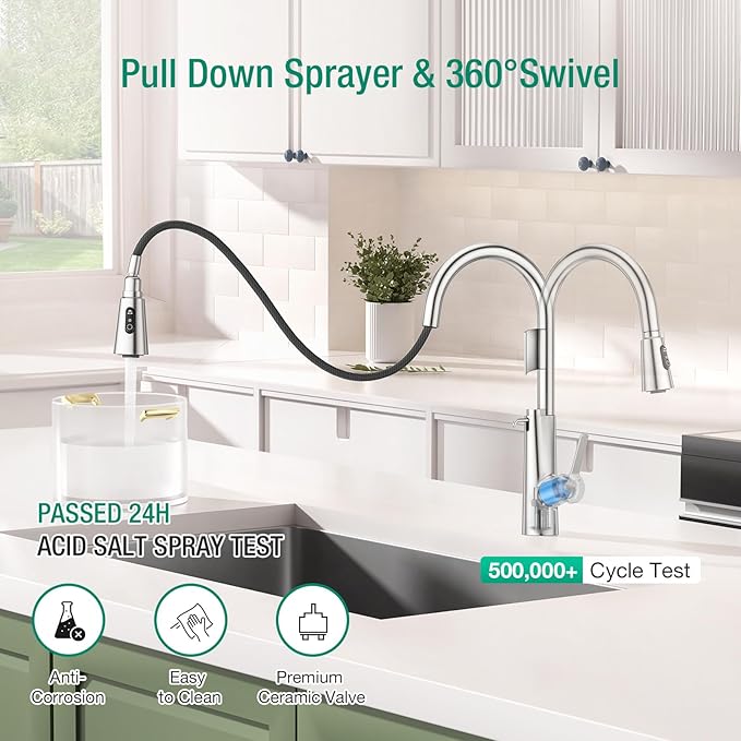 CREA 2 in 1 Kitchen Faucets with Soap Dispenser Built-in and Pull Down Sprayer,Single Handle Bar Sink Faucet 1 Hole Utility Laundry Commercial Faucet Brushed Nickel Stainless Steel