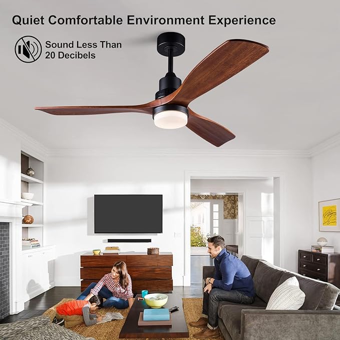 52 Inch Ceiling Fan with Lights Remote Control, 3 Blade wood ceiling fan,Quiet DC Motor Mordern Ceiling Fan, Indoor Outdoor Ceiliang Fans for Patios Bedroom Living Room