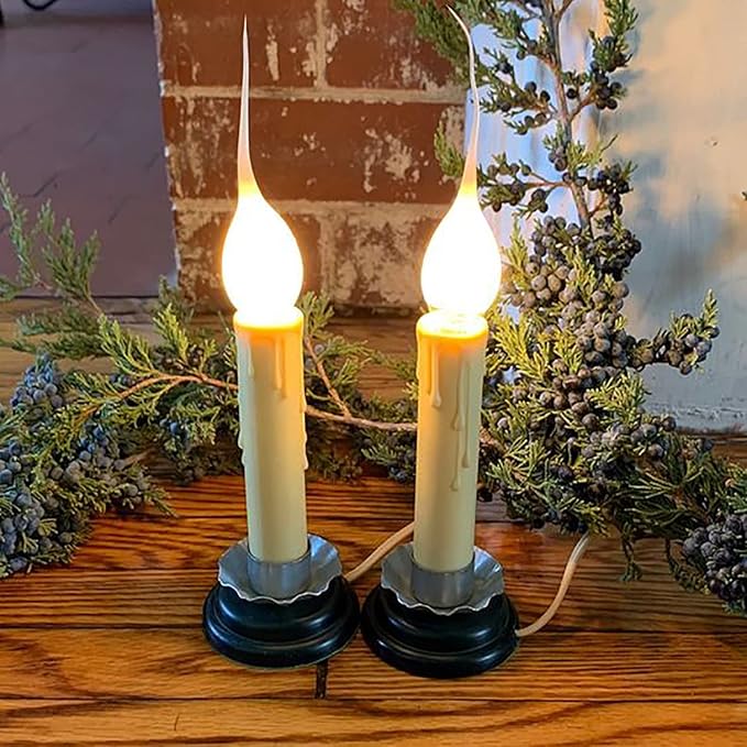 Silicone Dipped Candle Light Bulbs, 5 Watt Night Light Bulbs, C7/E12 Candelabra Base Bulbs, Clear Country Style Candle Light Bulbs for Christmas Chandelier Electric Window Candle, 120 Volt- 12 Pack