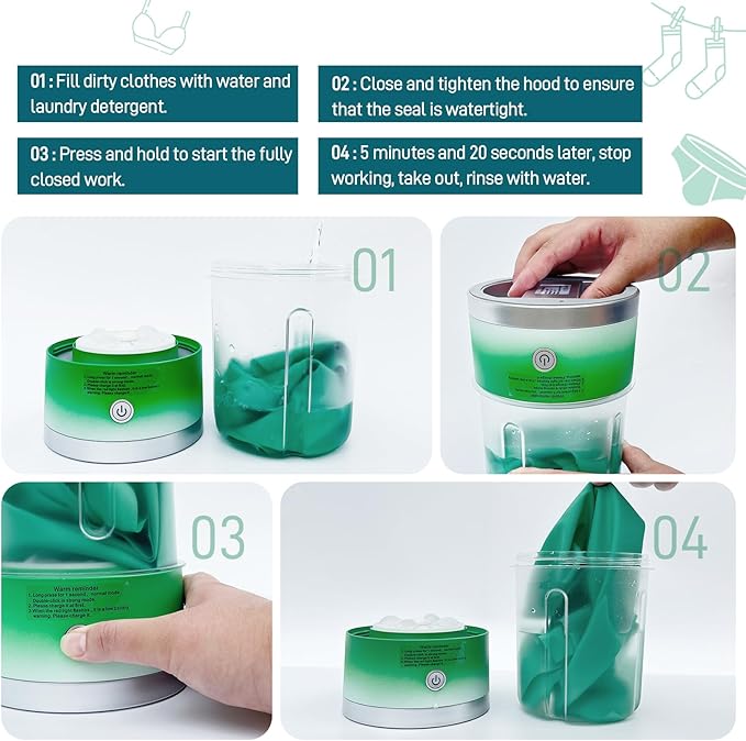 Portable Mini Washing Machine | Compact Deep Cleans Underwear, Baby Clothes, Small Laundry | Lightweight for Apartment, Dorm, Hotel, Travel & Camping | Quiet Energy-Efficient（Green）
