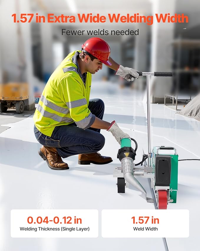 VEVOR Roofing Hot Air Welder, 4200W 220V High Power Plastic PVC TPO CPE Welding Machine - 1.57" Welding Width 0.04-0.12" Thickness, 68 ℉-1202 ℉ Heat Roofing Welding Tool, for Waterproofing Advertising