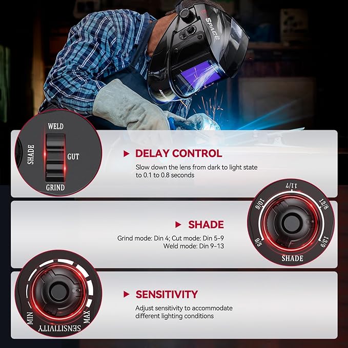 ARCCAPTAIN Large Viewing Screen 3.93"X3.66" Welding Helmet, True Color 1/1/1/1 Solar Power Auto Darkening Welding Hood with 4 Arc Sensor, Wide Shade 4/5-9/9-13 for TIG MIG ARC, Grey