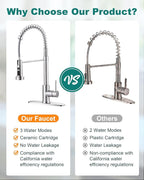 Brushed Nickel Kitchen Sink Faucet: Stainless Steel Kitchen Faucets with Soap Dispenser - 3-Function Single Handle Kitchen Faucets with Pull Down Sprayer for Farmhouse RV Laundry