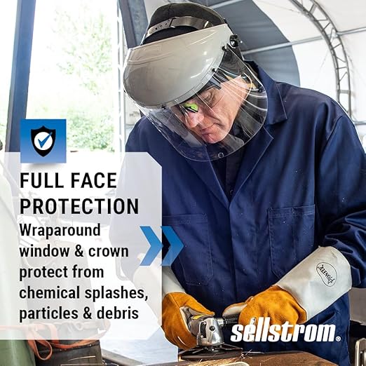 Sellstrom Advantage Face Shield - Lightweight Mask with Crown & Ratchet Headgear, for Work, Grinding, Cutting - ANSI Z87.1 - Clear Uncoated Polycarbonate Window