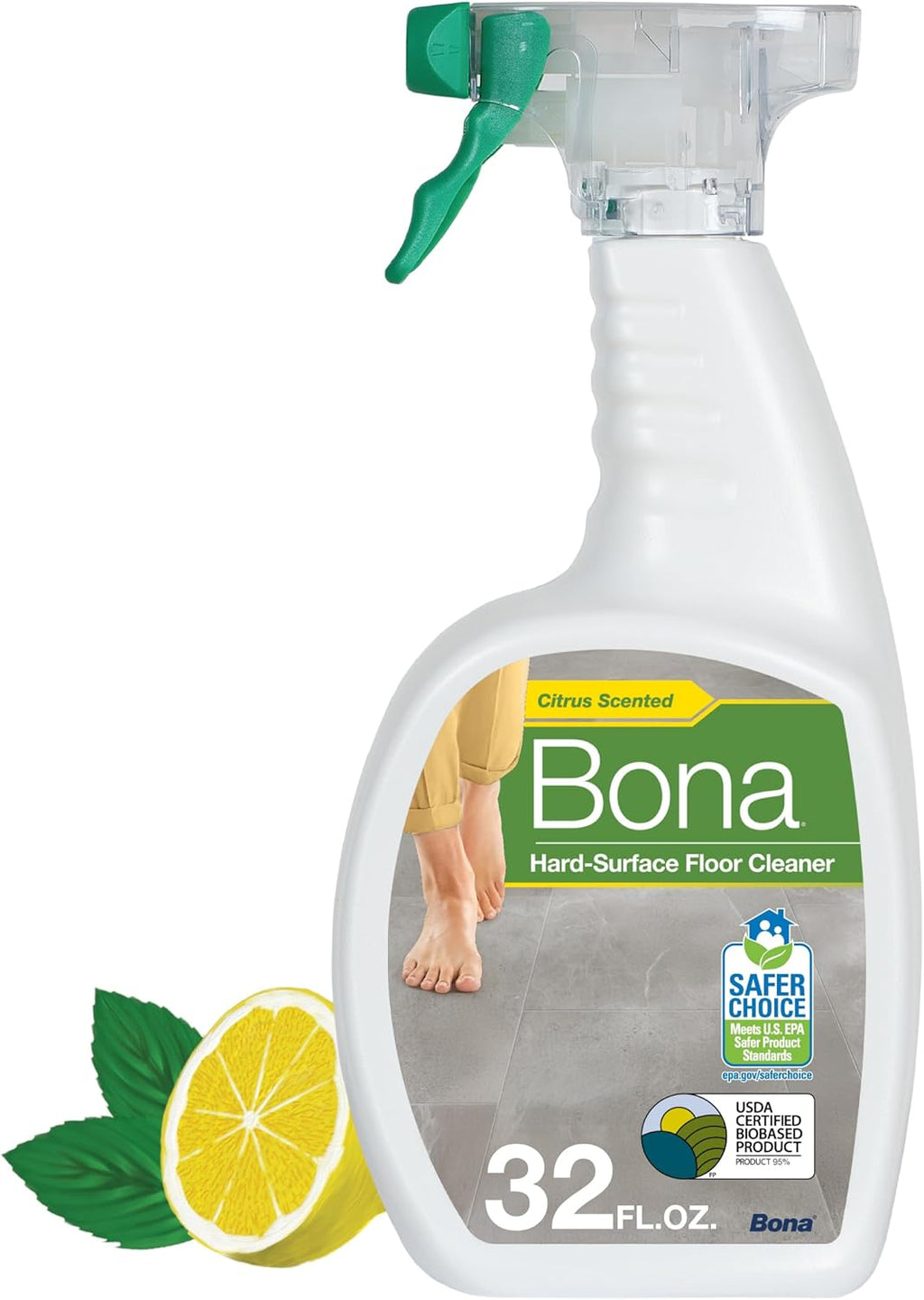 Bona Multi-Surface Floor Cleaner Spray - 32 fl oz - Lemon Mint Scent - Refillable - Residue-Free Floor Cleaning Solution for Stone, Tile, Laminate, and Vinyl Floors