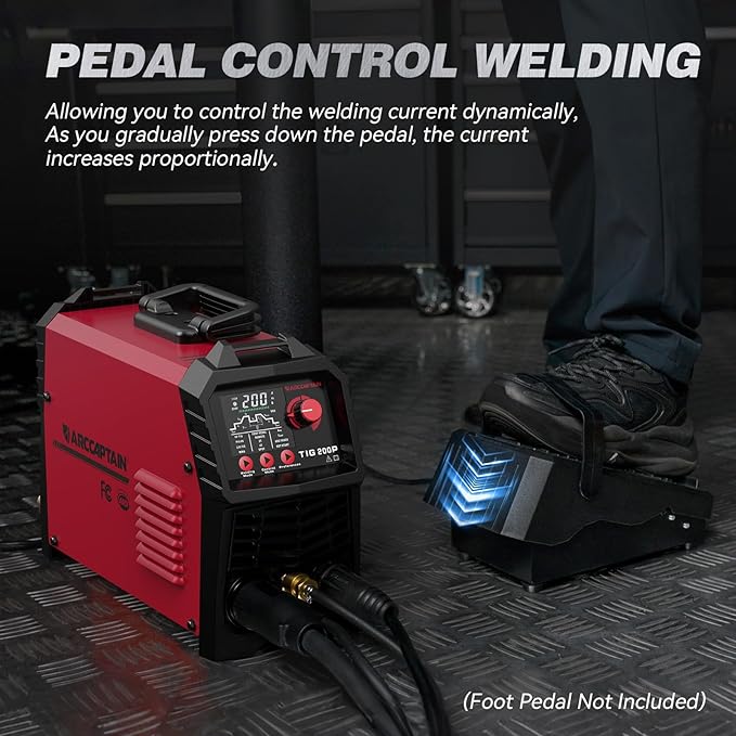 ARCCAPTAIN DC 5 In 1 TIG Welder With Pulse, 200Amp DC 5 In 1 HF/Lift/Pulse/Spot TIG & Stick, 110v/220v Dual Voltage LED Digital Display MultiProcess TIG Welding Machine with 2T/4T TIG200P