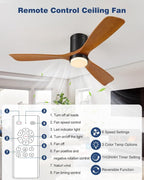 60 Inch Ceiling Fans with Lights Remote, 60" Flush Mount Outdoor Ceiling Fan Exterior Ceiling Fan, 3 Wood Blades, 6 Speeds, Timer, Quiet DC Motor Modern Low Profile Fans for Patio Porch