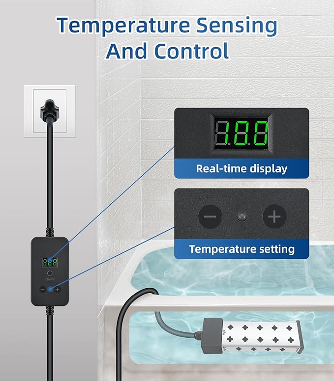 Immersion Water Heater 1800W, Portable Submersible, Real Time Temp Display, Thermostat Temp Control, Dry Burn Protection, Heating for Buckets Bathtubs Hot Tubs Above Ground and Inflatable Pools