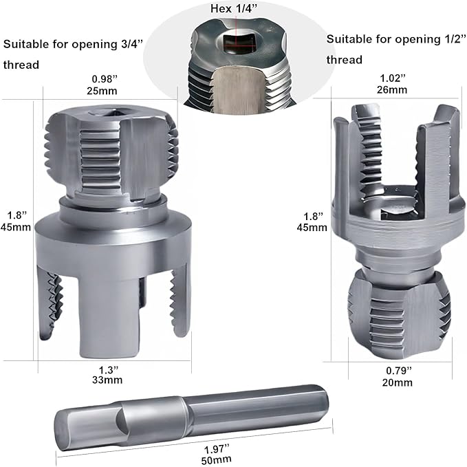Integrated Internal & External Pipe Threading Tool, Electric Drill Compatible, 1/2" & 3/4" Pipe Sizes, PVC Pipe Thread Repair-Chasing & Restoring, Thread Trimming and Angle Bolt Repair Tool