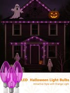 25 Pack C9 Purple Light Bulbs for Halloween, LED Replacement Bulbs, E17 Candelabra Base, 0.6W 120V, UL Listed, Plastic Shatterproof Purple Bulb for Indoor Outdoor Use