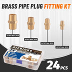 24Pcs Brass Pipe Fittings,1/8" x 1/8",1/4" x 1/4",3/8" x 3/8",1/2" x1/2" NPT Male Hex Nipple Pipe Extension Reducer Nipple Adapter