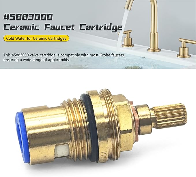 45883000 Ceramic Cartridge Compatible with Grohe Faucet Cartridge 1/2 Inch 1/4 Turn Clockwise Open 90 Degrees Right Side Close Cold Water for Ceramic Cartridge