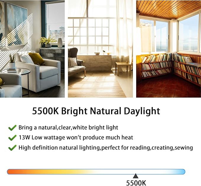 PL13-E-FFP 13W Type E Fluorescent Light Bulb Compatible with Electronic Ballast Bulb,Replace for Ottlite T1333E,5500K Bright Natural Daylight,G23 Base,2Pack