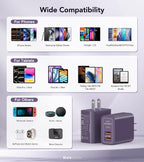 [2Pack] 40W USB C Plug,4-Port Fast Charger Block PD+QC 4 Port Charger Cube Wall Charging Box Brick for Samsung Galaxy S22/S21+/S21 Ultra,Magsafe Wireless Charger,iPhone 17/16/16 Pro Max/15/14(Purple)