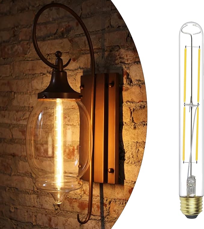 E26 Dimmable Led Tubular Light Bulbs, 60 Watt Equivalent,8.9 inch T10 Long Edison Bulbs, 6W 2700K Warm White 600LM Dimmable Warm Light, Vintage Clear Tube Edison Bulbs for Desk Lamps,Wall Sconces