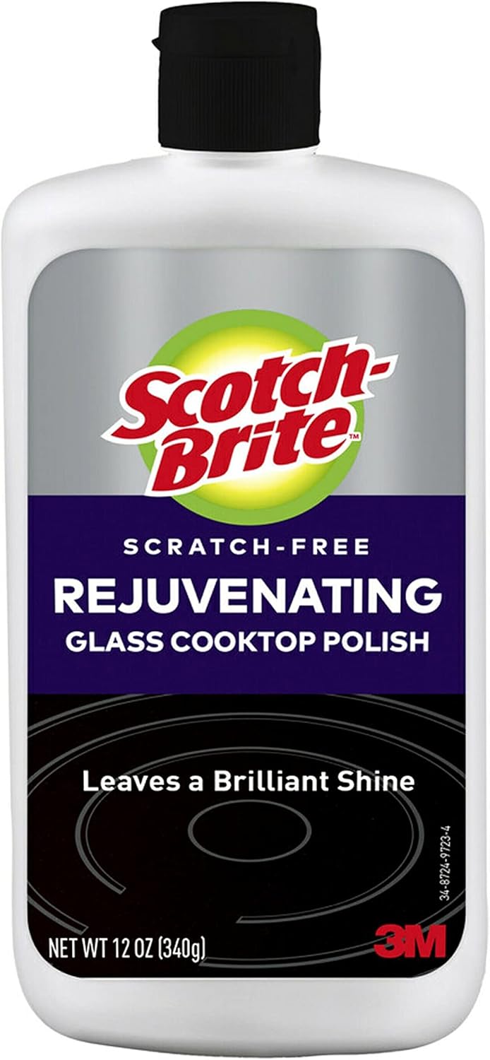 Scotch-Brite Scratch-Free Glass Cooktop Polish – Gentle Cleaner for Glass Stove Tops, Phosphate-Free Formula, Streak-Free Shine, Residue Remover for Smooth Surfaces, Easy to Use, 12 oz