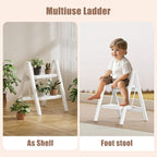 GameGem 2 Step Ladder Portable Folding Step Stool with Anti-Slip Pedal, Lightweight Stepladder Multi-Use for Home and Kitchen, Saving Space, White, 300lbs