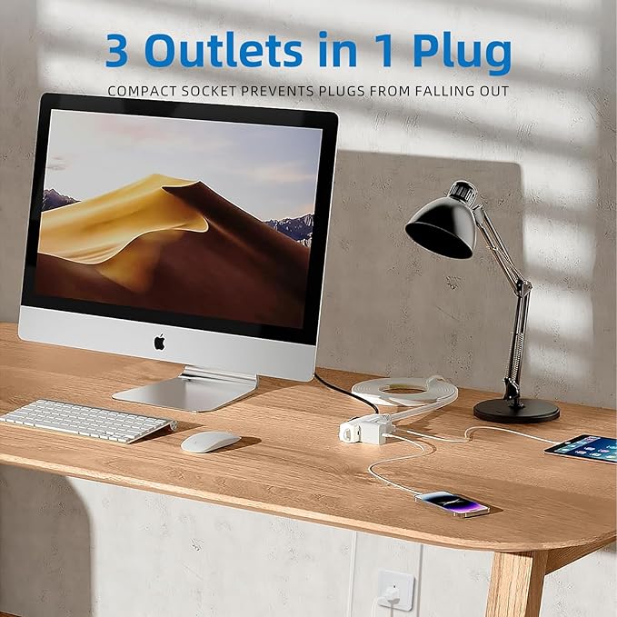 TiFFCOFiO Indoor Extension Cord, 2 Prong 12 Feet Extension Cord, 3 Polarized Outlets with Safety Slide Windows,13A/1625W, 16 AWG, 1 Pack