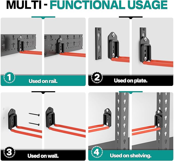 EVERHANGER Garage Tool Storage Organizer Wall Mount, Versatile Garden Tool Rack Organization, Folding Chair Hangers with 8 Multifunctional Hooks, Max Load 330lb, 48inch