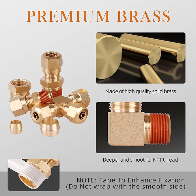 119PCS DOT Air Line Fittings Kit, Brass Compression 6 Size 1/4" 1/8" 3/8" 1/2" 5/8" 5/16" NPT Quick Connect Air Hose Fittings for DOT Air Line