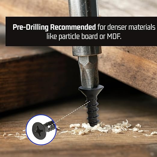 Bolt Dropper #8 x 3/8-Inch Black Screws, Pack of 25 - Xylan Coated Stainless Steel Flat Head Phillips Short Wood Screws - Corrosion Resistant for Wood, Drywall Applications, and Outdoor Projects