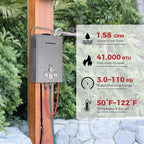 CAMPLUX Portable Water Heater 1.58 GPM, BW158G Propane Water Heater Outdoor, 41,000 BTU, Camping Shower, Easy to Install, Gray