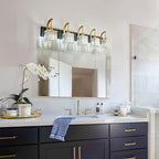 Crystal Vanity Lights 5-Light Black Gold Bathroom Vanity Lights Modern Crystal Bathroom Light Fixtures Over Mirror 42.51" Long Vanity Light for Bathroom