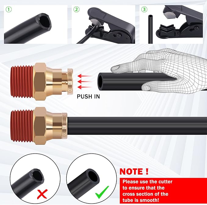 CheeMuii 64 PCS Brass DOT Air Line Fittings with 100FT 1/4" and 50FT 3/8" DOT Air Line Kit Push Lock Quick Connect & NPT Thread Fittings with Pneumatic Tubing Set