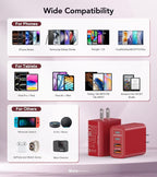 40W USB C Wall Charger, 2-Pack Super Fast Charging Block PD+QC 4 Port Charger Cube for iPhone 17/16,iPad Pro/Mini/Air, iPod Nano, iPod Touch, Switch, Smart Phone, Smartwatches and Tablet(Red)