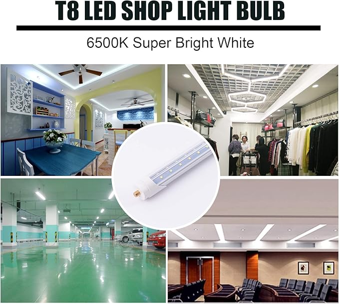 12-Pack 5FT 48W T8 LED Tube Light FA8 Single Pin Base Daylight 6000k V-Shaped Double Row LED Chips 5 Foot LED Bulbs to Replace T8 T10 T12 Fluorescent Light, ETL Listed