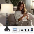 29" Black Modern Table Lamps Set of 2, Industrial Touch Control 3-Way Dimmable Bedside Lamp with USB C+A Ports, Metal Nightstand Lamps for Living Room Bedroom Office Home(2 LED Bulbs Included)